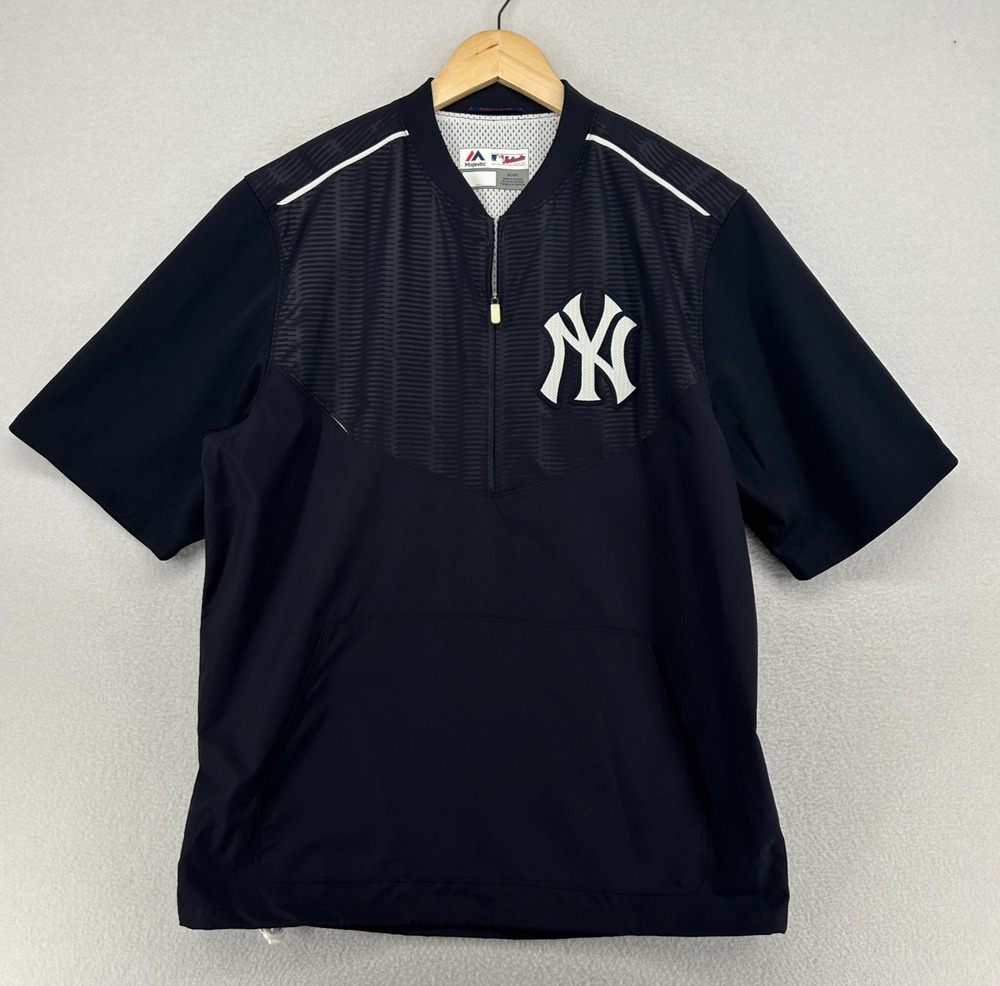 NEW YORK YANKEES Shirt Mens S MAJESTIC MLB 1/2 Zip Warm Up Training Blue